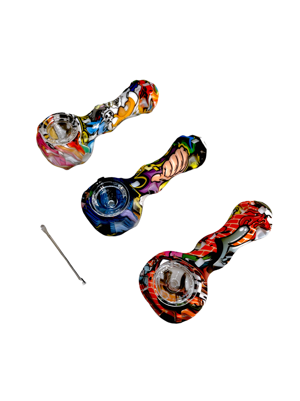 4" Cartoon Silicone Hand Pipe W/ Metal Dabber