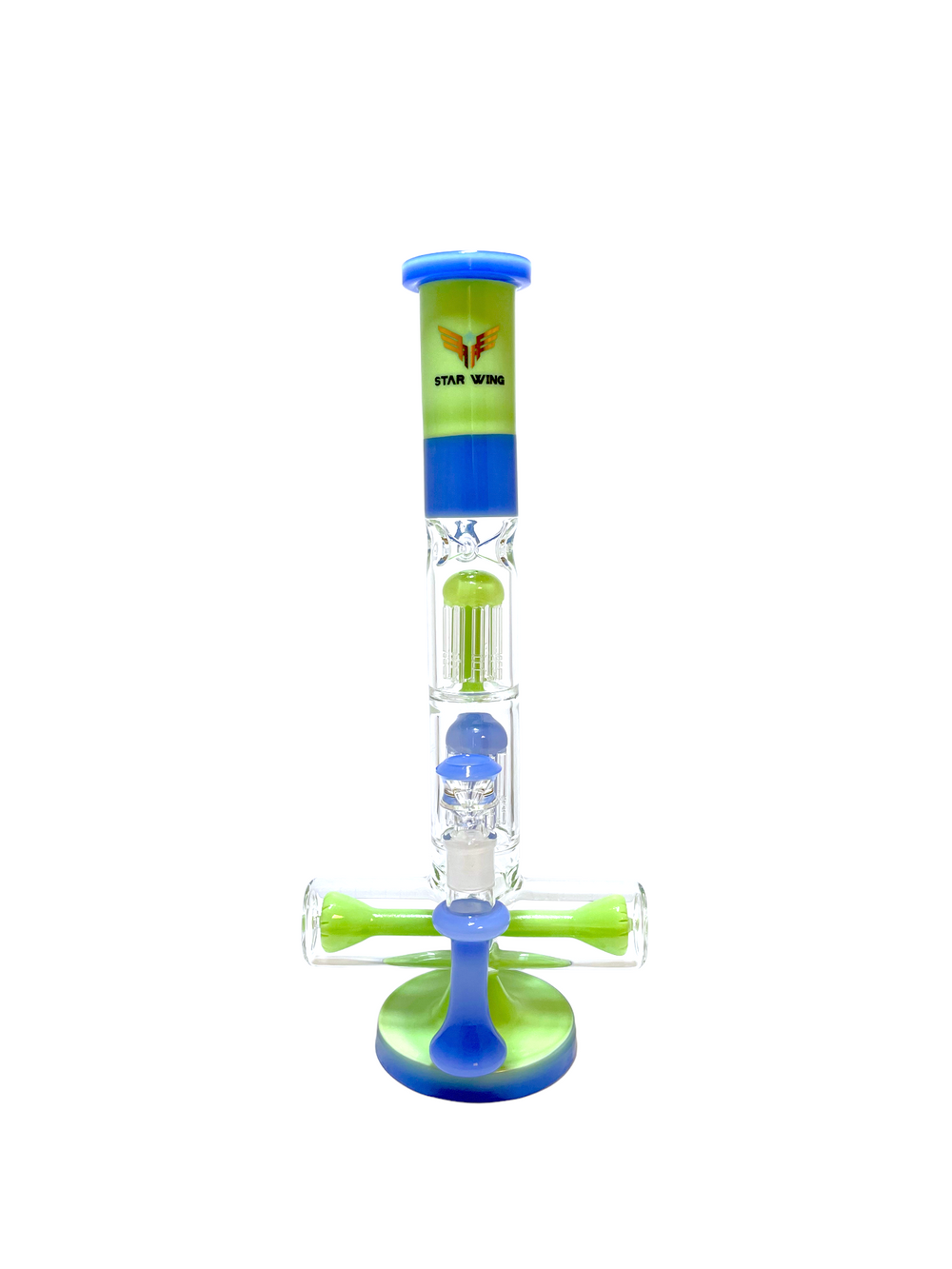 17" Color Tube Cruciform Double Tree Perc Water Pipe-BL