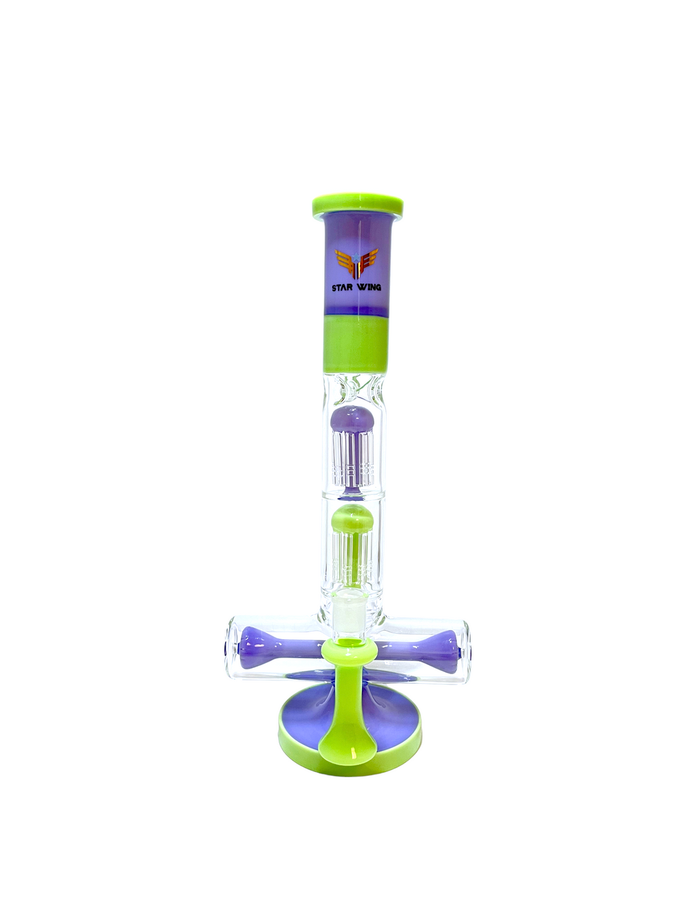17" Color Tube Cruciform Double Tree Perc Water Pipe-GN