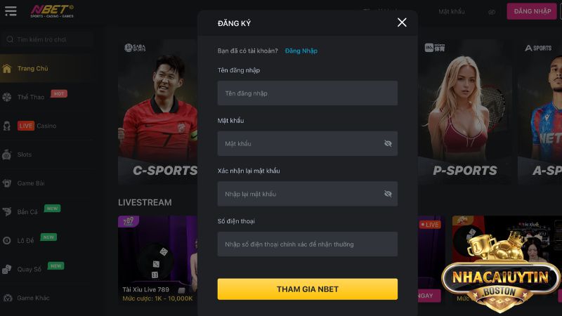 Đăng ký tài khoản Nbet được thiết kế đơn giản